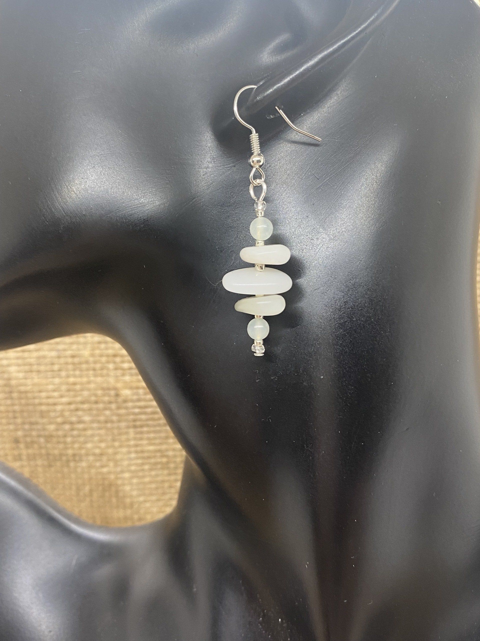 Stacked Moonstone Drop earrings with silver french hooks