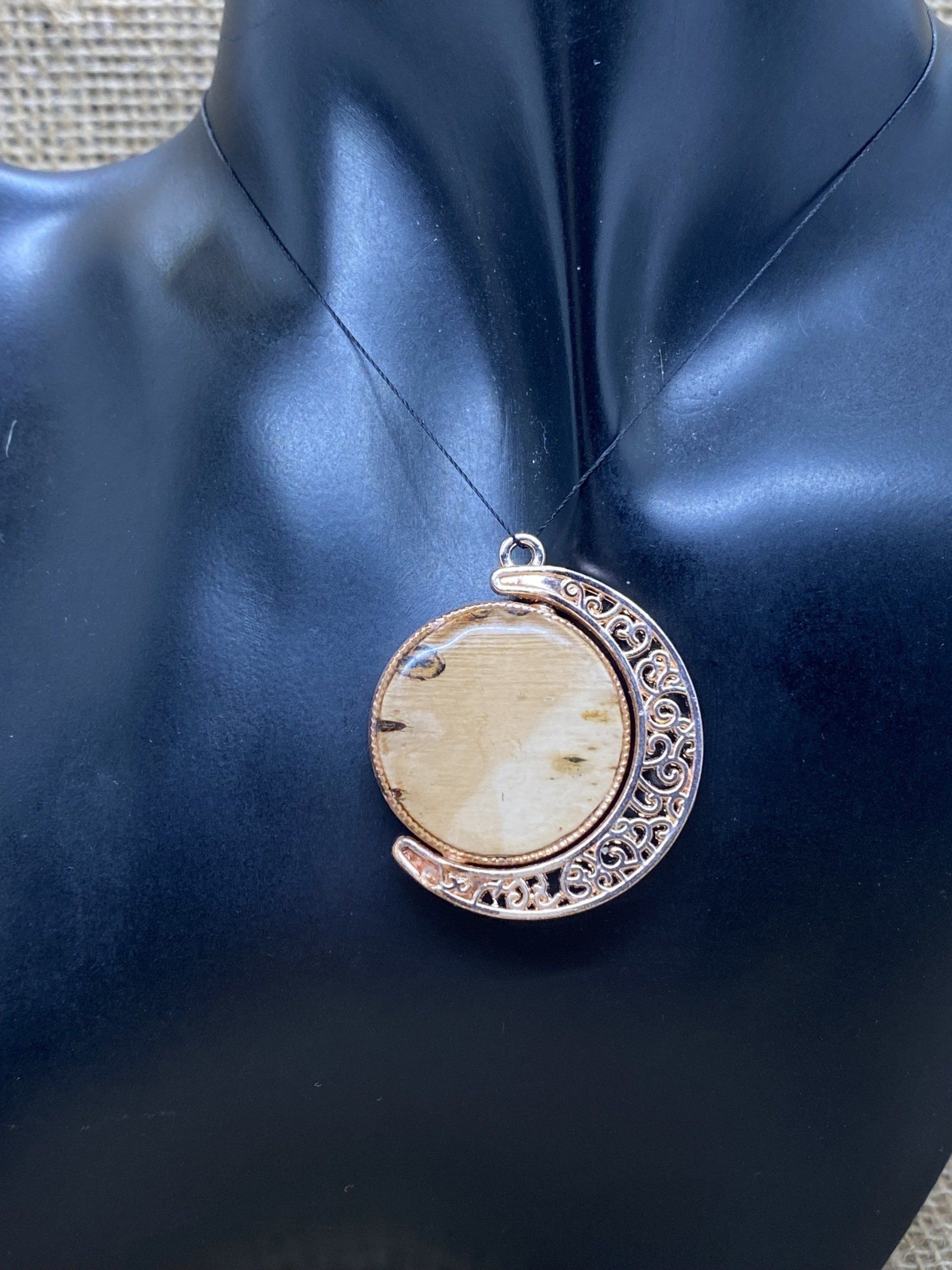 Birch bark pendant with moon in rose gold

