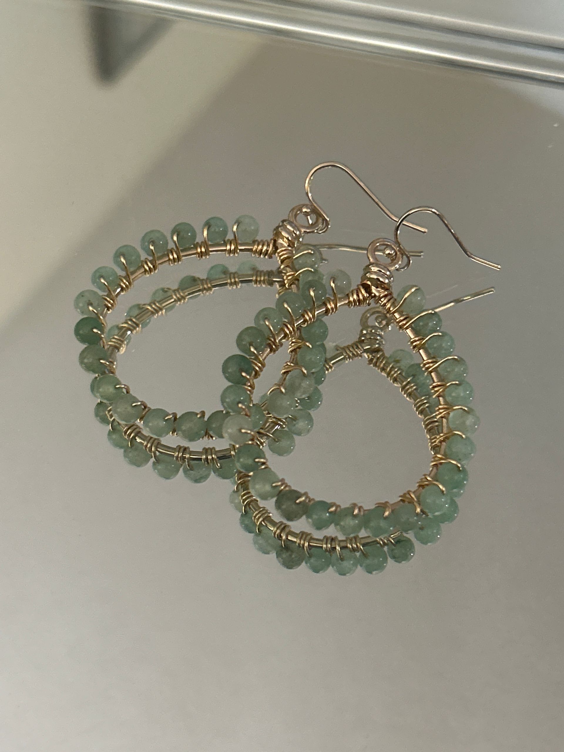 Handcrafted Amazonite and gold teardrop earrings