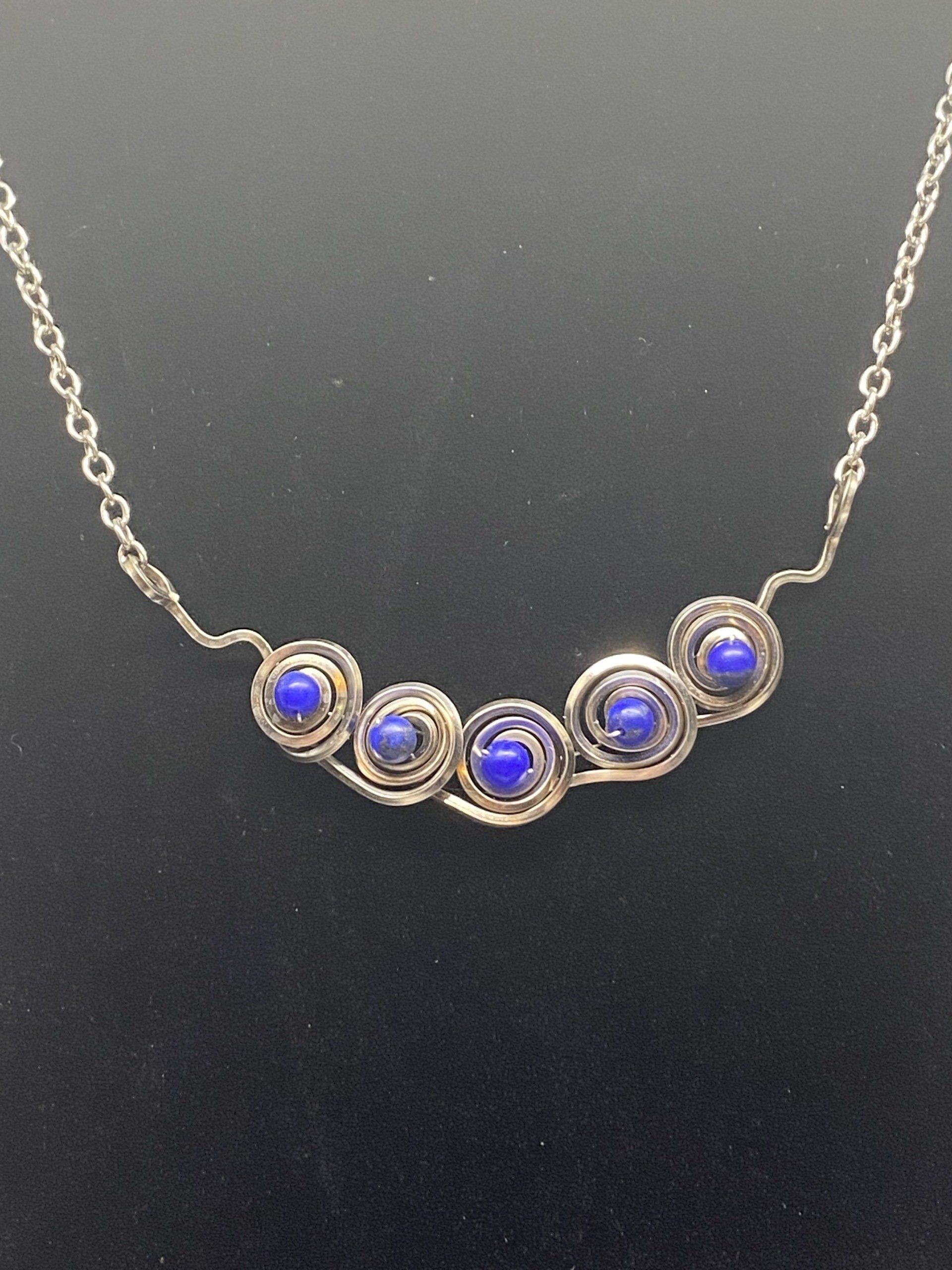 Steel and Lapis Lazuli Spiral necklace. 