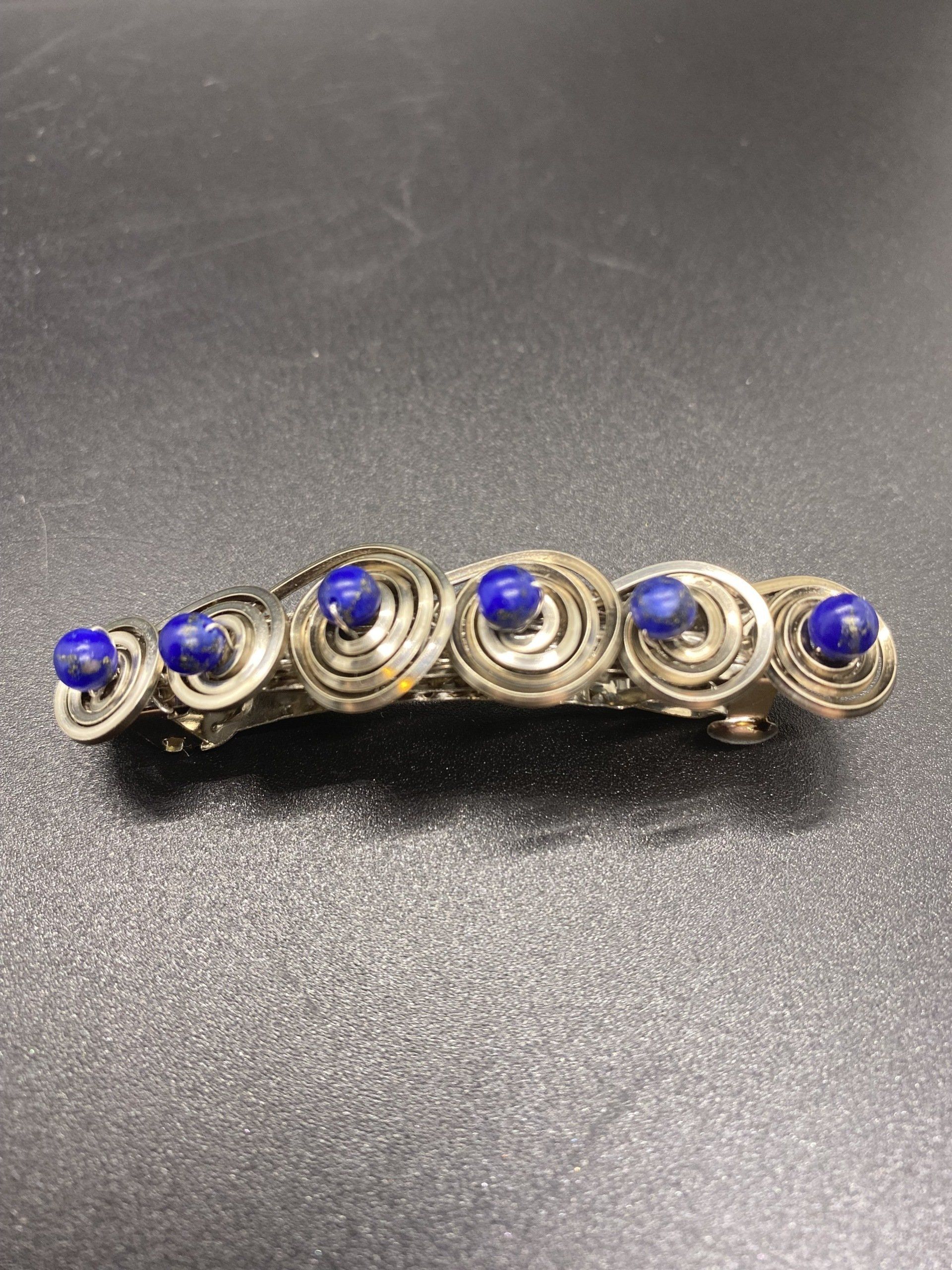 Steel and LApis LAzuli Spiral Hair Clip