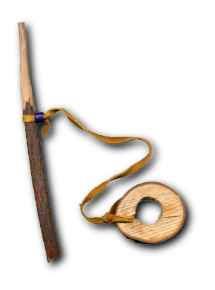 Ring and Pin game made from sticks and leather