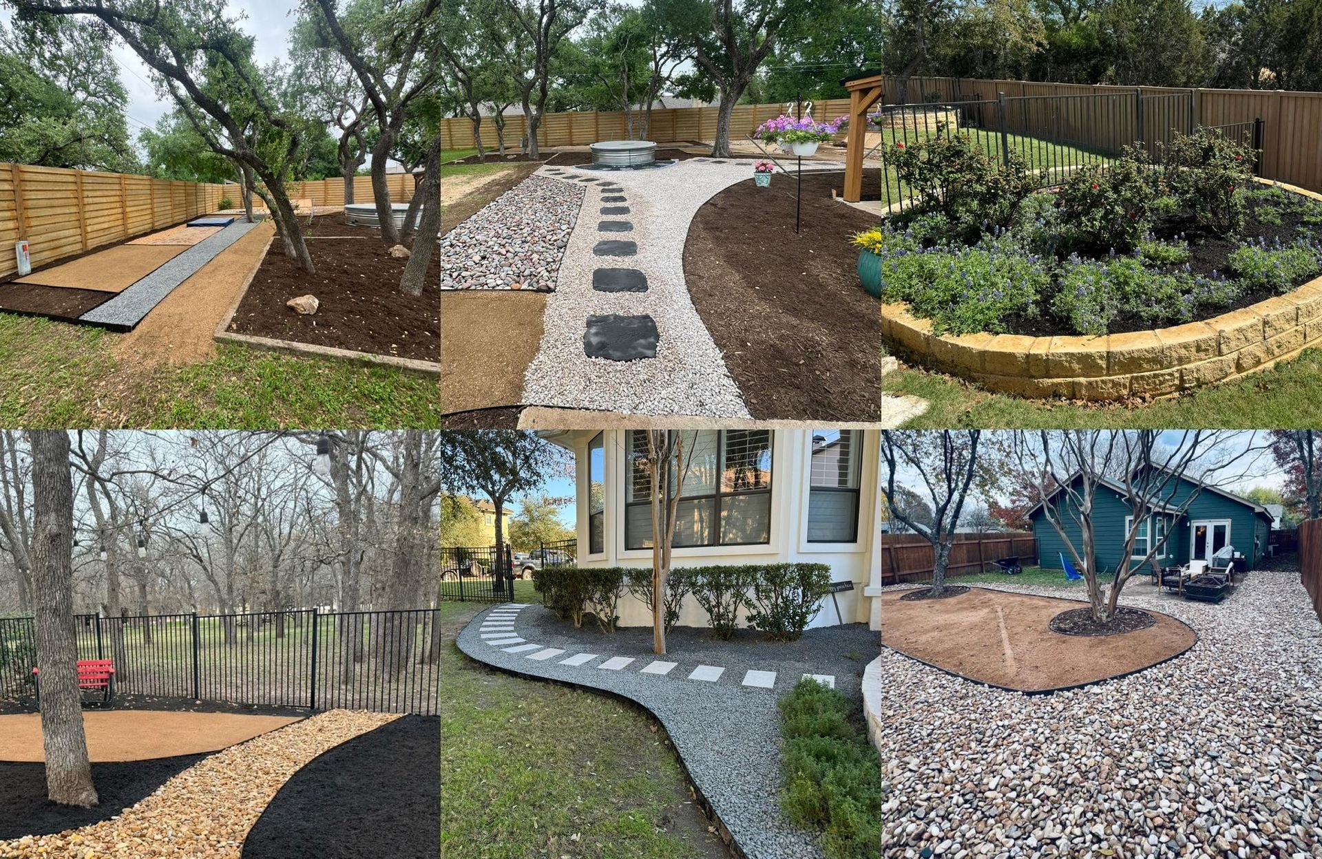 A collage of pictures of a backyard being remodeled.