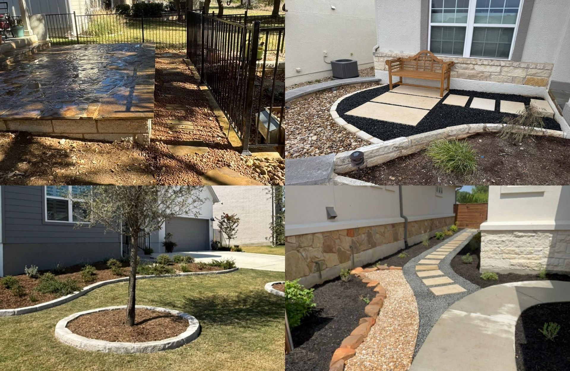 A collage of four pictures of different types of landscaping