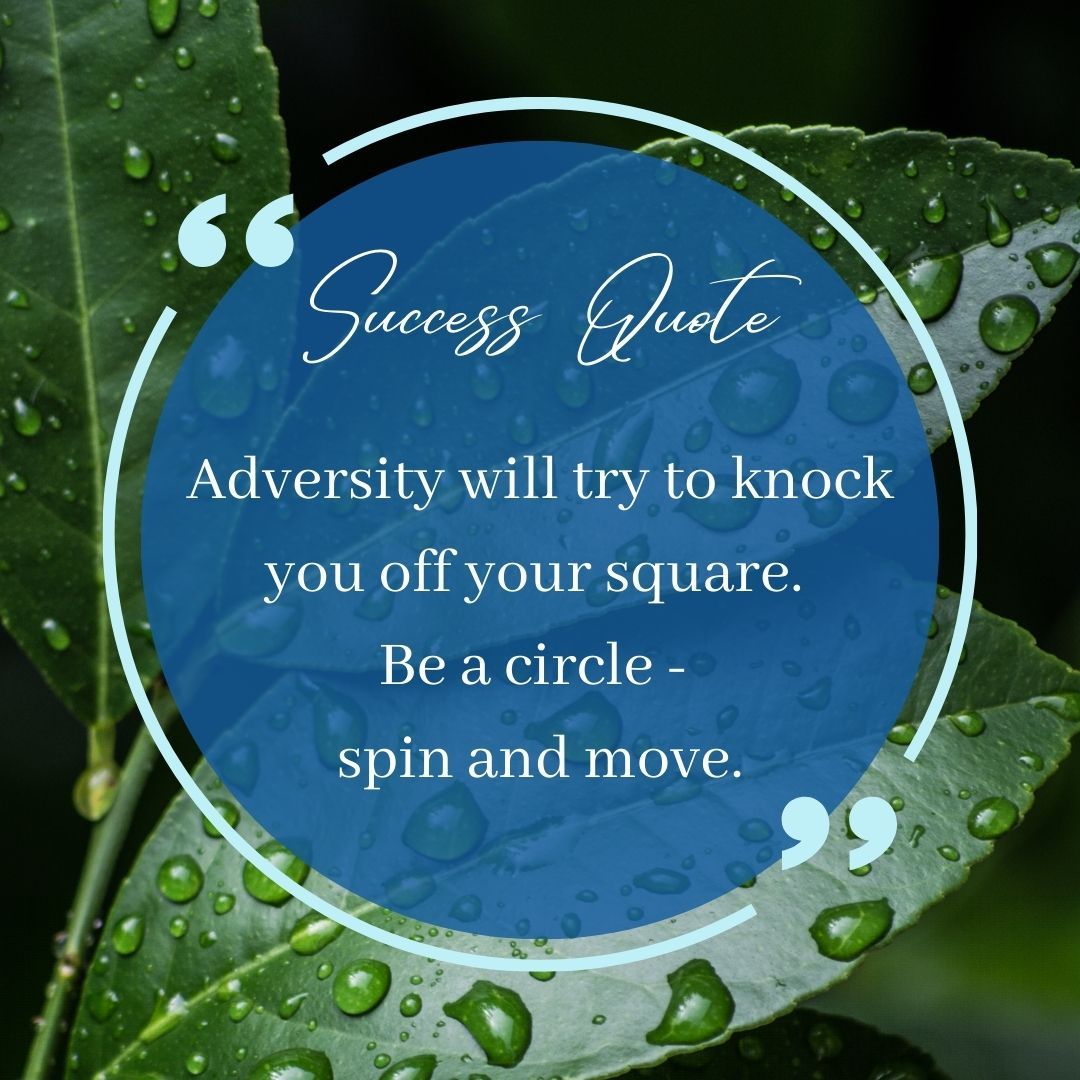 A success quote that says adversity will try to knock you off your square . be a circle - spin and move.
