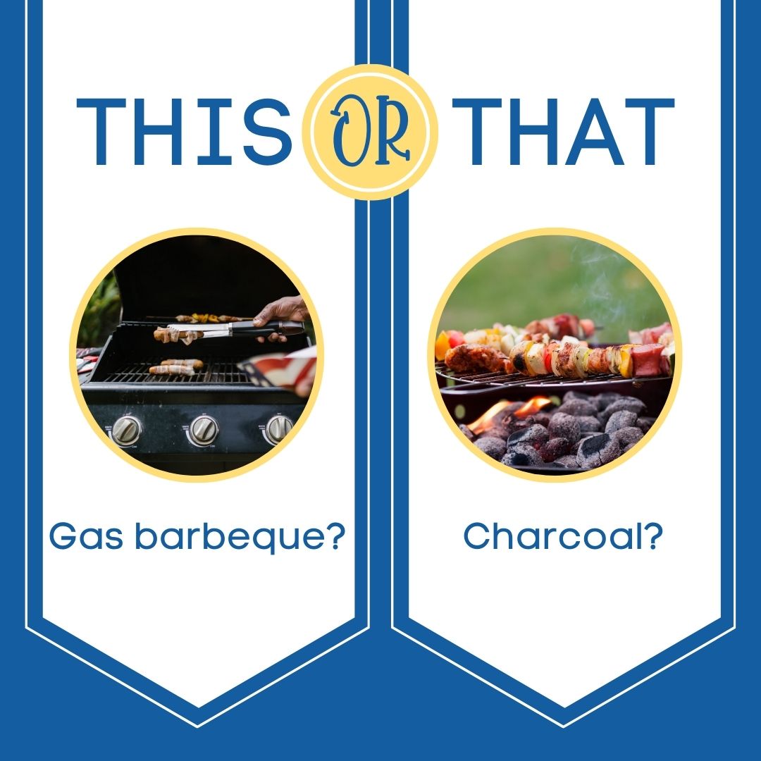 A banner that says this or that gas barbeque or charcoal