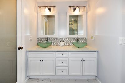 Gray and White Custom Bathroom — Saddle Brook, NJ — Manor House Cabinetry
