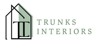 Logo for Trunks Interiors, featuring a house outline around the letters 