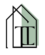 Black outlined house with overlapping letters 