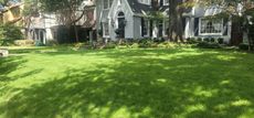 A large white house with a lush green lawn in front of it.