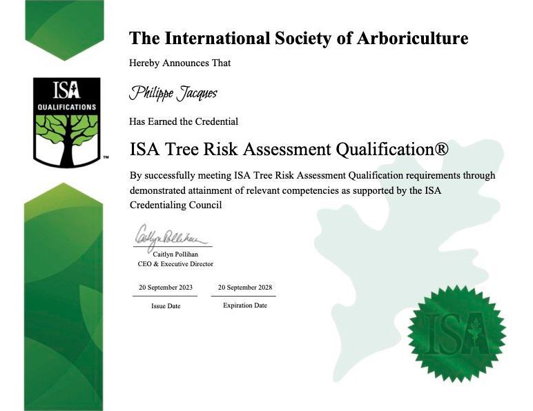 Un certificat de la société internationale d'arboriculture