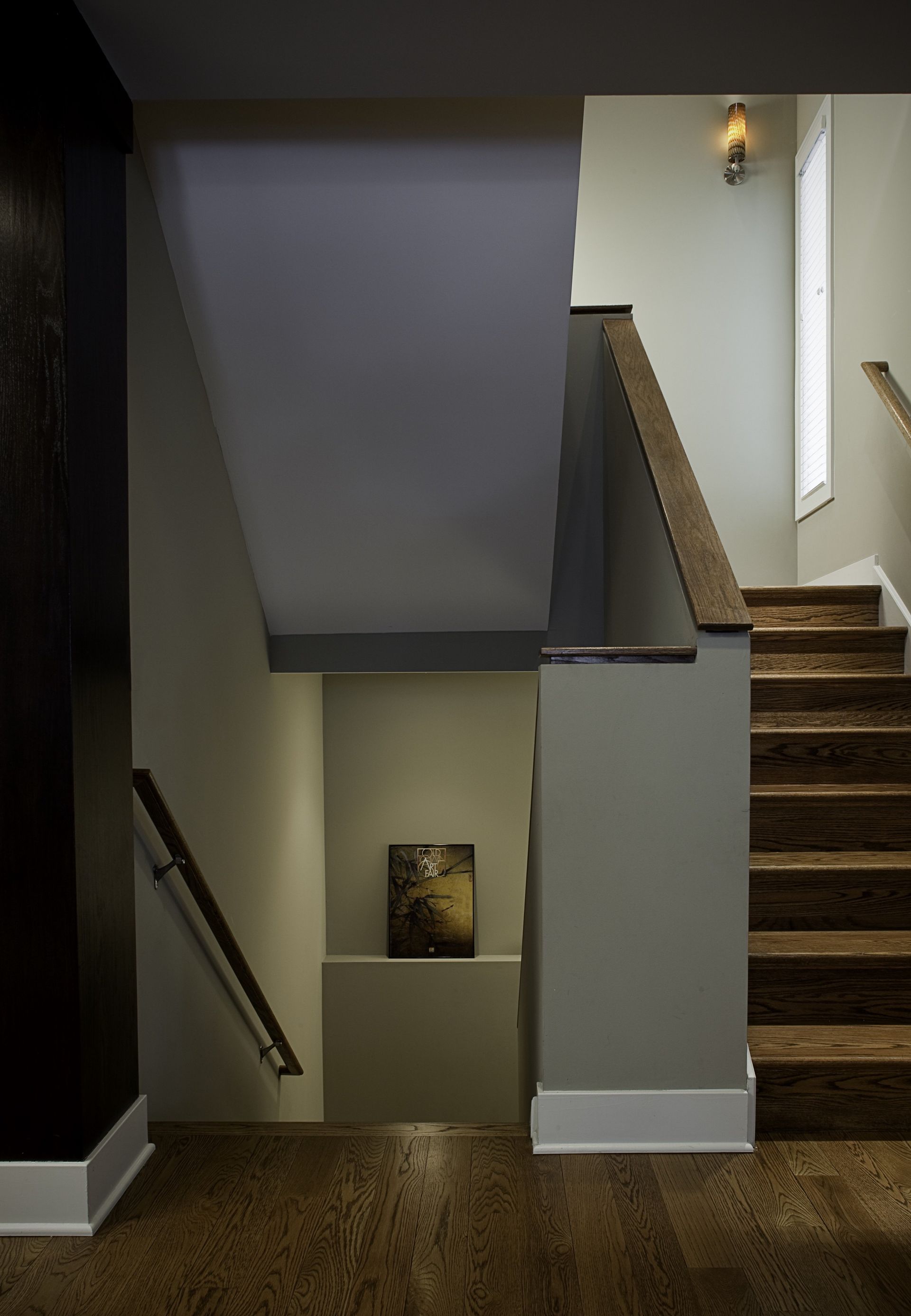 A staircase leading up to the second floor of a house