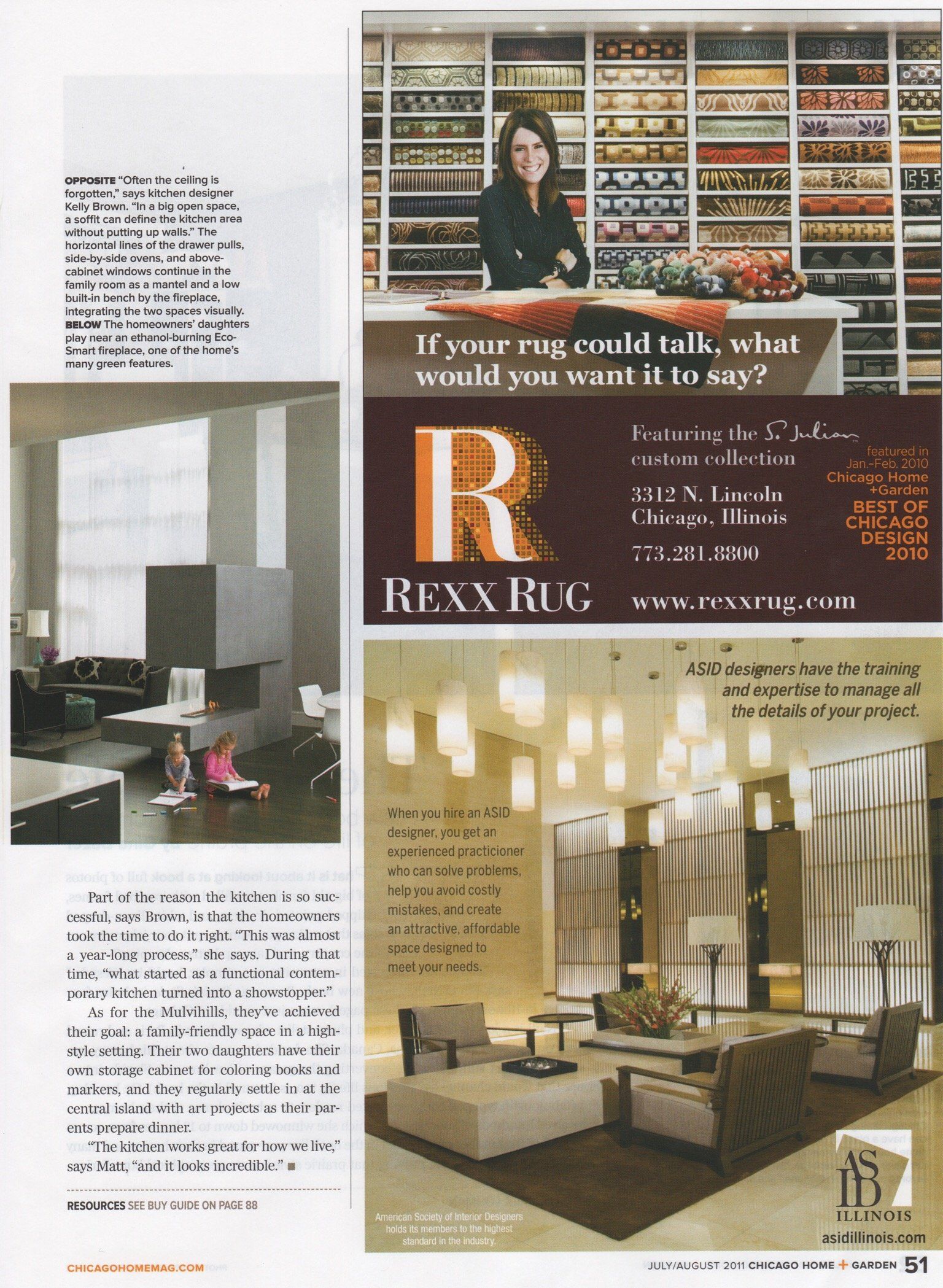 An advertisement for rexa rug shows a woman in a living room