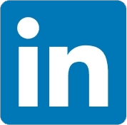 A blue linkedin logo with white letters on a white background.
