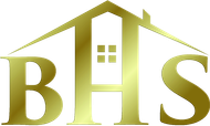Gold "BHS" logo where the "H" doubles as a house silhouette with a four-pane window, set against a plain background.
