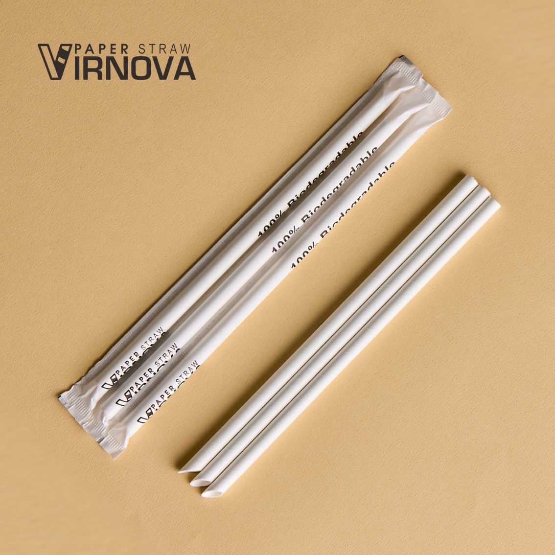 Bamboo fiber paper straws (white) 8x220mm | Slanted opening | Individually wrapped