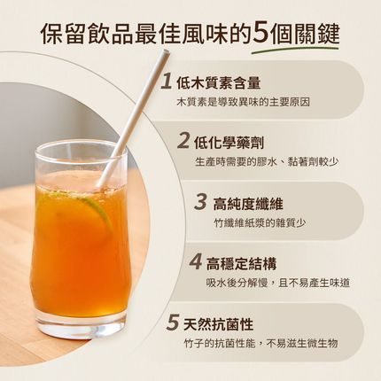 Virnova 竹好吸的竹纖維紙吸管保留飲品原味的 5 個關鍵，包含低木質素、低化學藥劑、高純度纖維與穩定結構