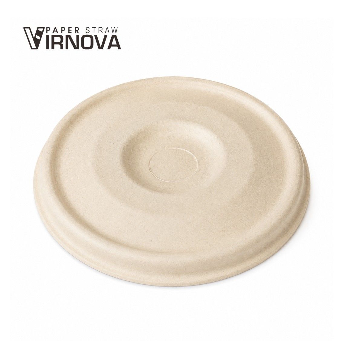 Virnova 竹好吸 90mm 原色竹纖維平蓋商品圖,展示適合搭配吸管使用的平面杯蓋外觀與自然紙材質感