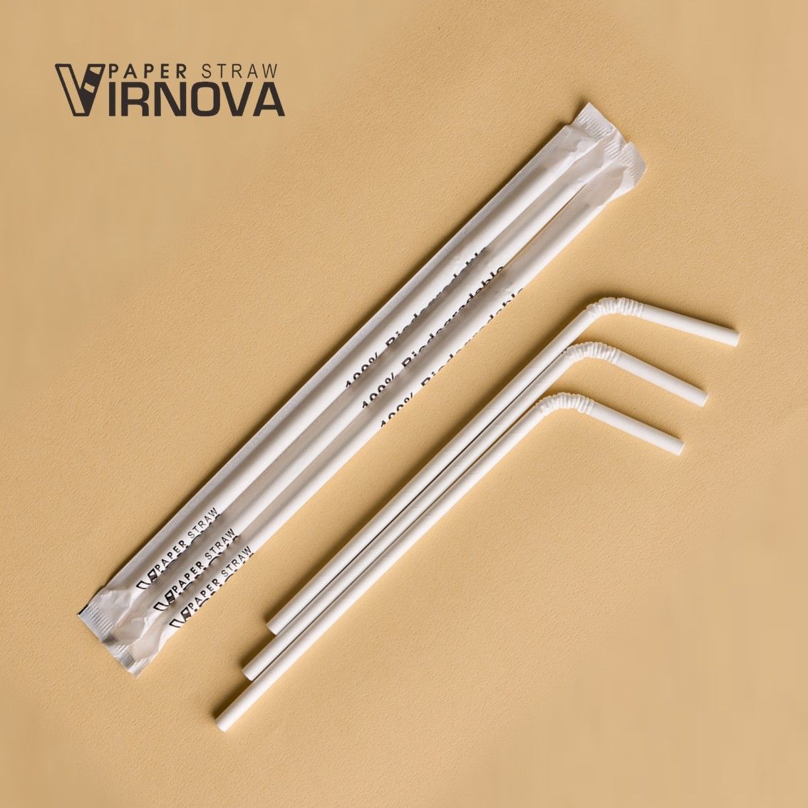 Bendable bamboo fiber paper straws (white) 6x235mm | Flat opening | Individually wrapped