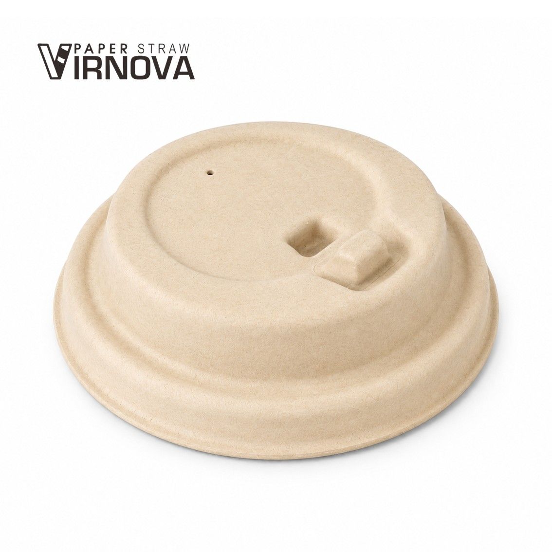 Virnova 竹好吸 90mm 原色竹纖維掀口杯蓋商品圖,展示可直接就口飲用的杯蓋開口設計與自然紙材質感