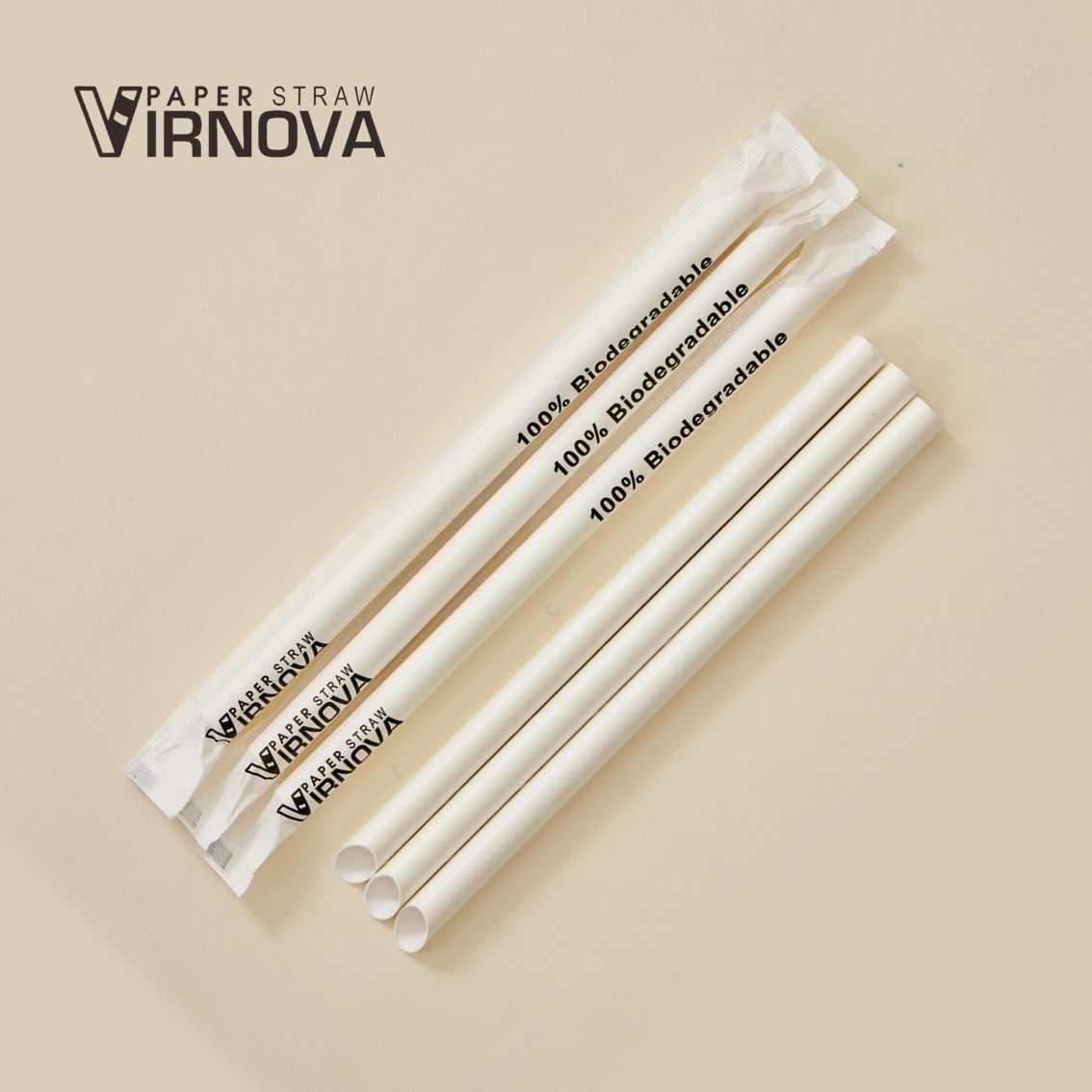 Bamboo fiber paper straws (white) 12x220mm｜Slanted opening｜Individually wrapped