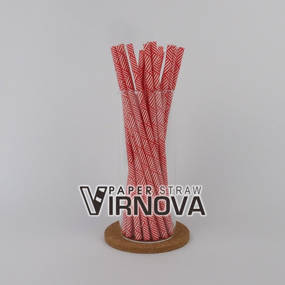 Bamboo fiber paper straws (red stripes) 6x195mm | Flat opening | Unpackaged
