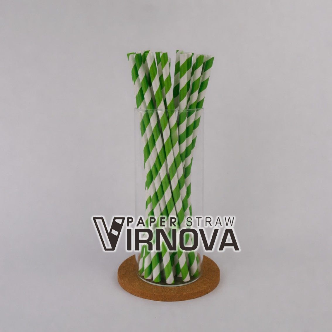Bamboo fiber paper straws (green and white threaded) 6x195mm | Flat opening | Unpackaged