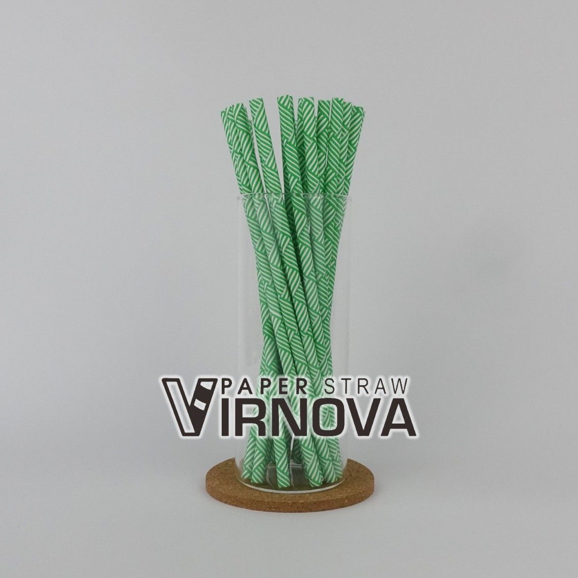 Bamboo fiber paper straws (green stripes) 6x195mm | Flat opening | Unpackaged