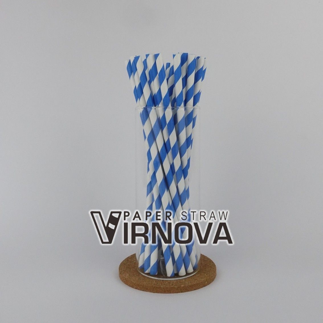 Bamboo fiber paper straws (blue and white threaded) 6x195mm | Flat opening | Unpackaged