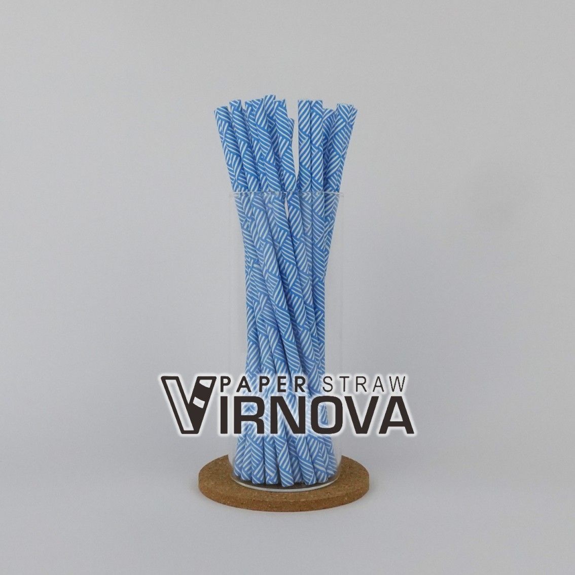 Bamboo fiber paper straws (blue stripes) 6x195mm | Flat opening | Unpackaged