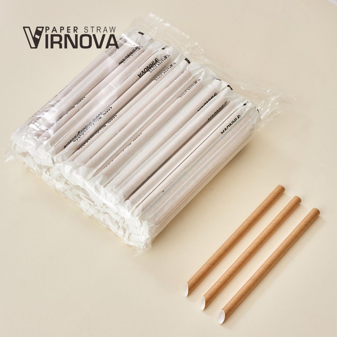 Bamboo fiber paper straws (brown) 12x220mm｜slanted opening｜individually wrapped