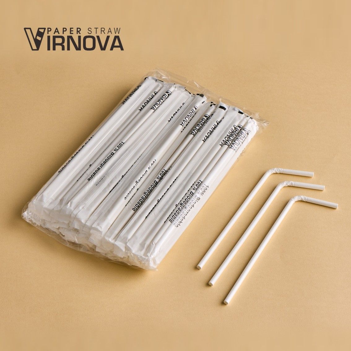Bendable bamboo fiber paper straws (white) 6x235mm | Flat opening | Individually wrapped