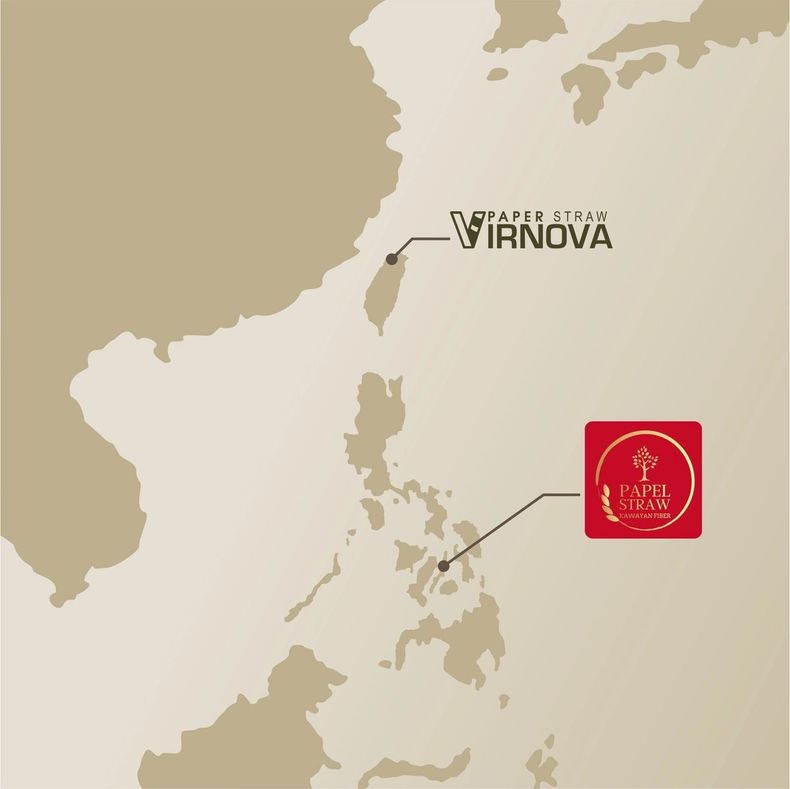 Virnova 竹好吸與菲律賓姊妹品牌 GoldenKawayan 的合作版圖，展示台灣與菲律賓共同推動竹纖維紙吸管與永續減塑行動