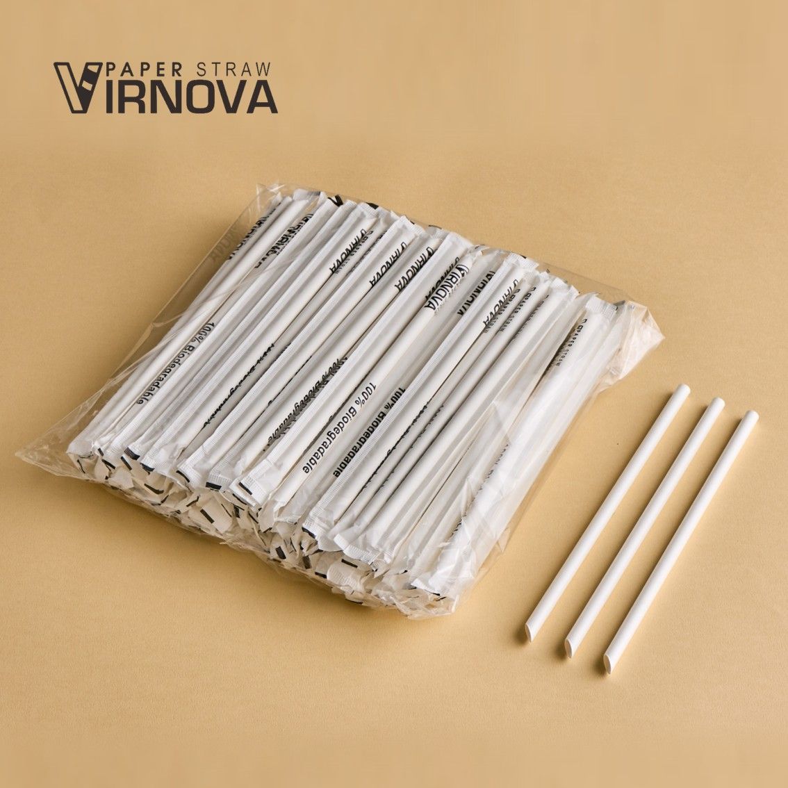 Bamboo fiber paper straws (white) 8x220mm | Slanted opening | Individually wrapped