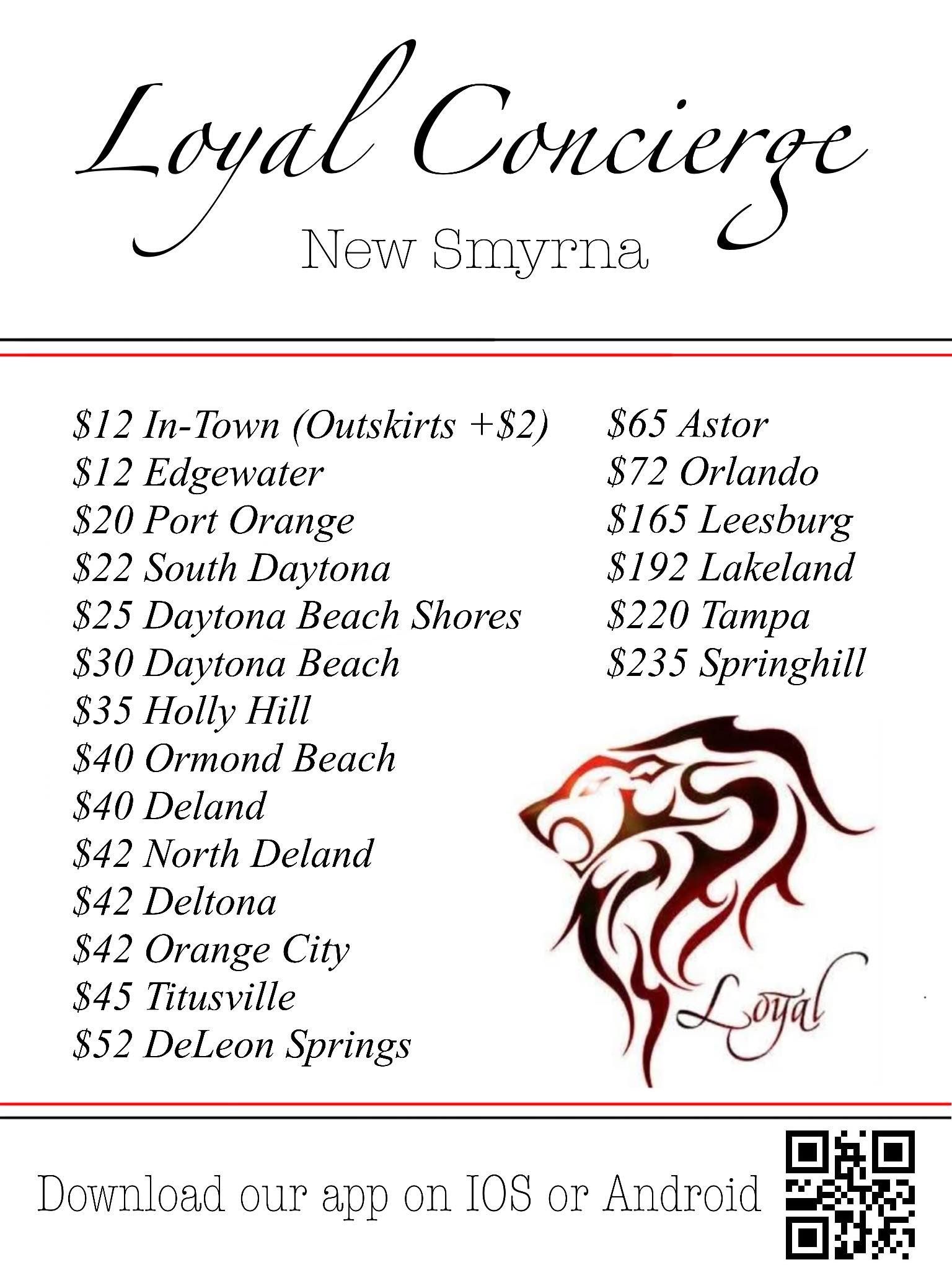 Loyal Concierge ad listing services for various Florida cities, with a lion logo. Includes a QR code and phone number.