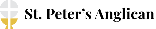 Logo of St. Peter's Anglican church; includes a white cross design with a yellow and gold color scheme.