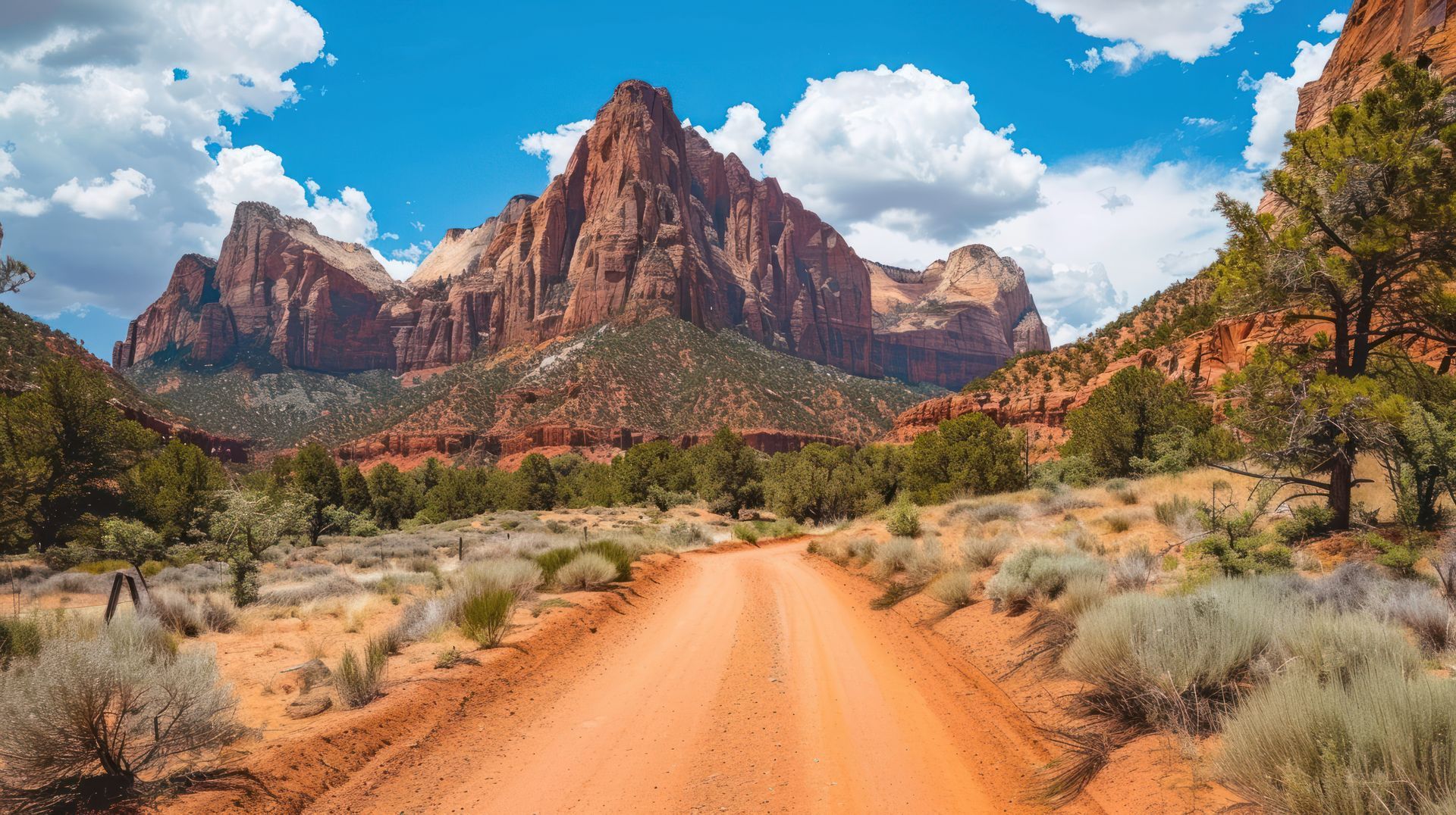 A dirt road in the desert with mountains in the background.
