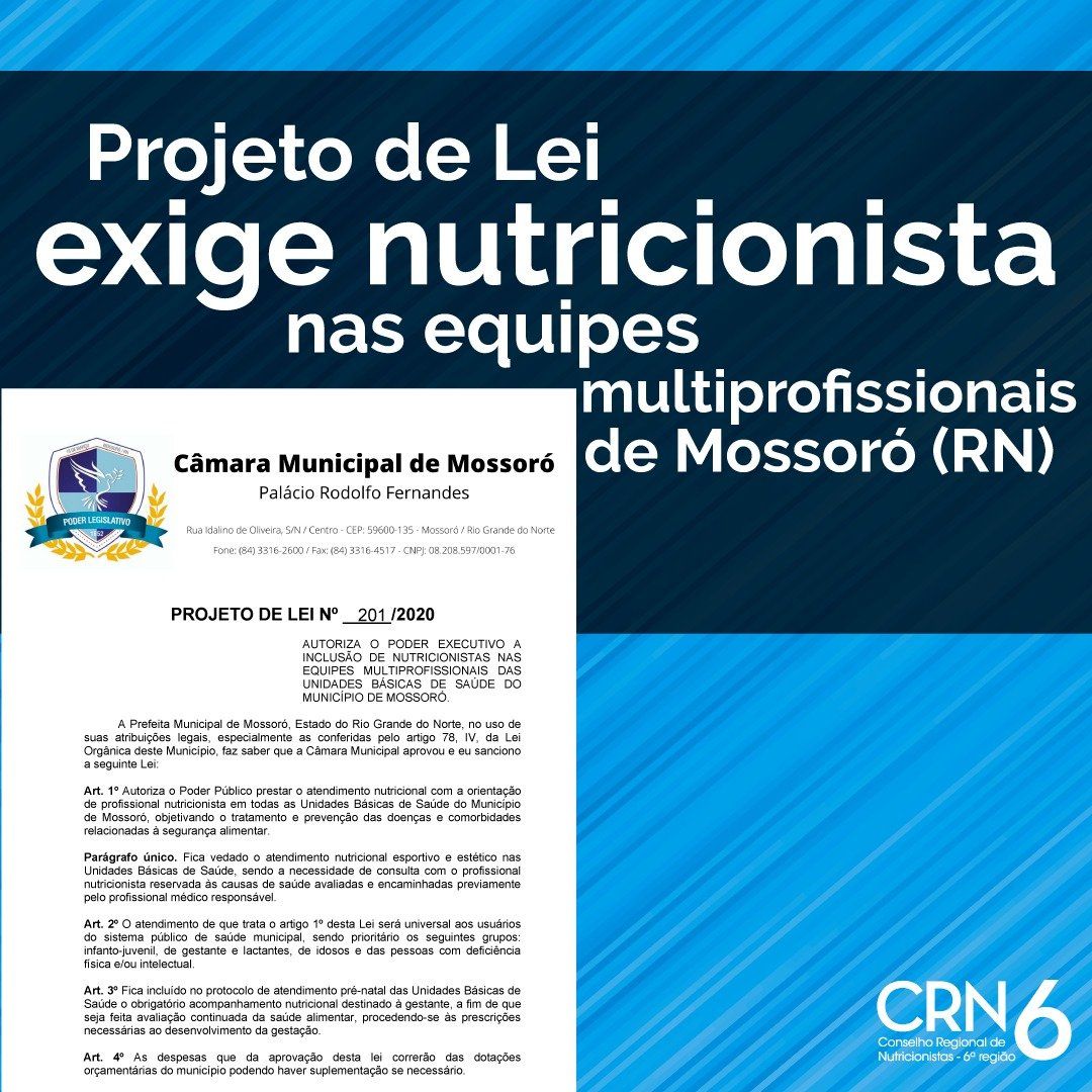 Projeto de Lei exige nutricionista nas equipes multiprofissionais de  Mossoró (RN)