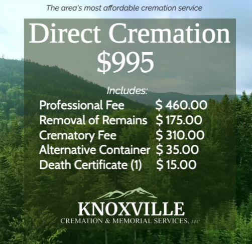 A poster for knoxville cremation and memorial services, LLC for direct cremation pricing