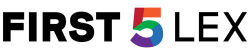 A logo for first 5 lex with a rainbow colored number 5