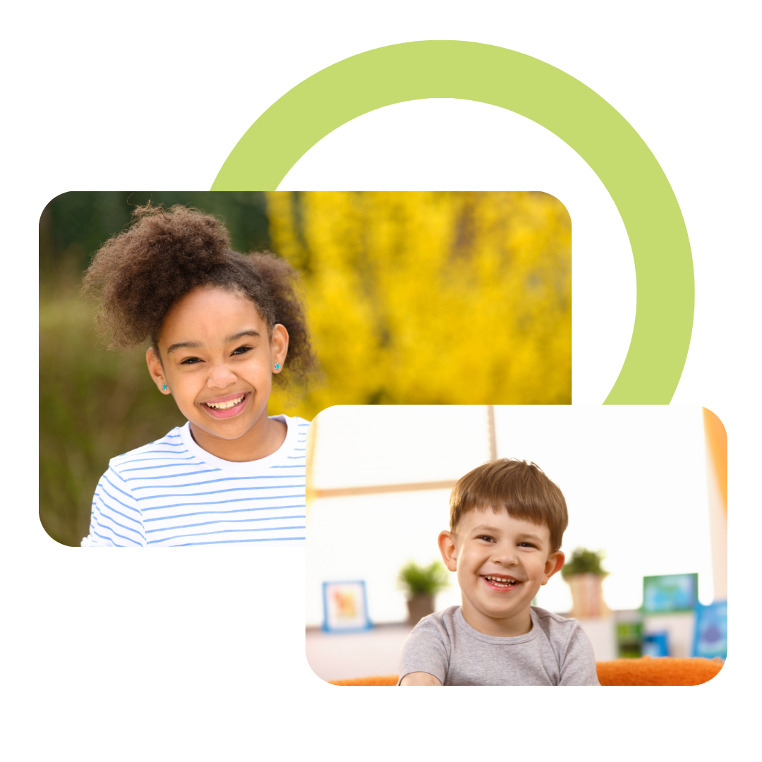 A girl and a boy are smiling for the camera.