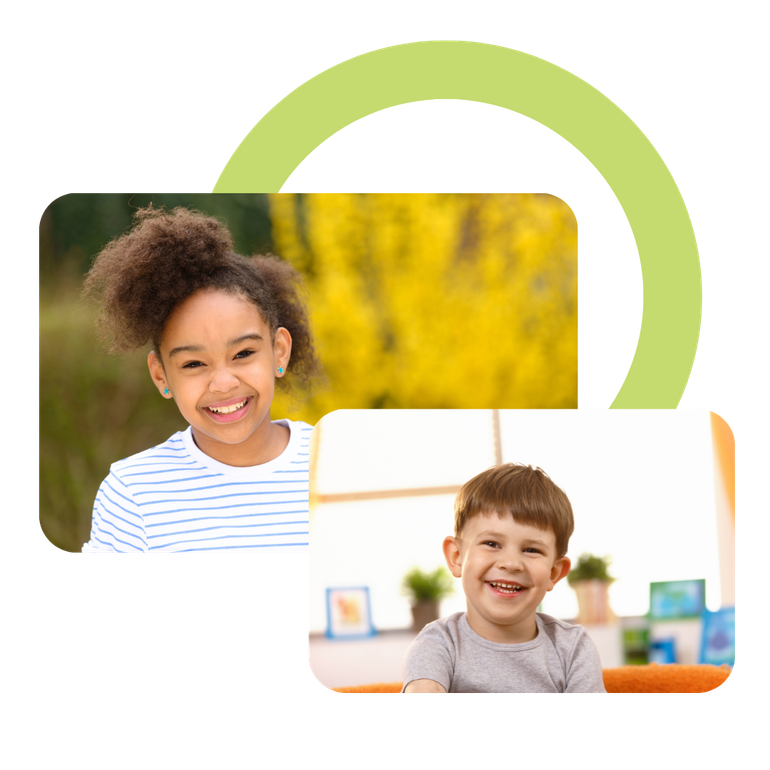 A girl and a boy are smiling for the camera.
