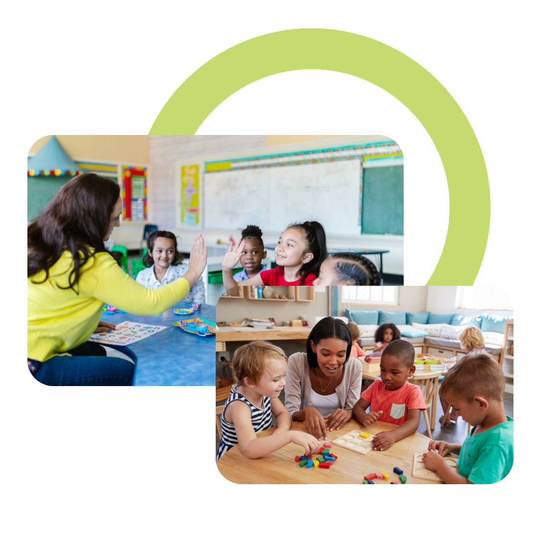 A teacher is teaching a group of children in a classroom.