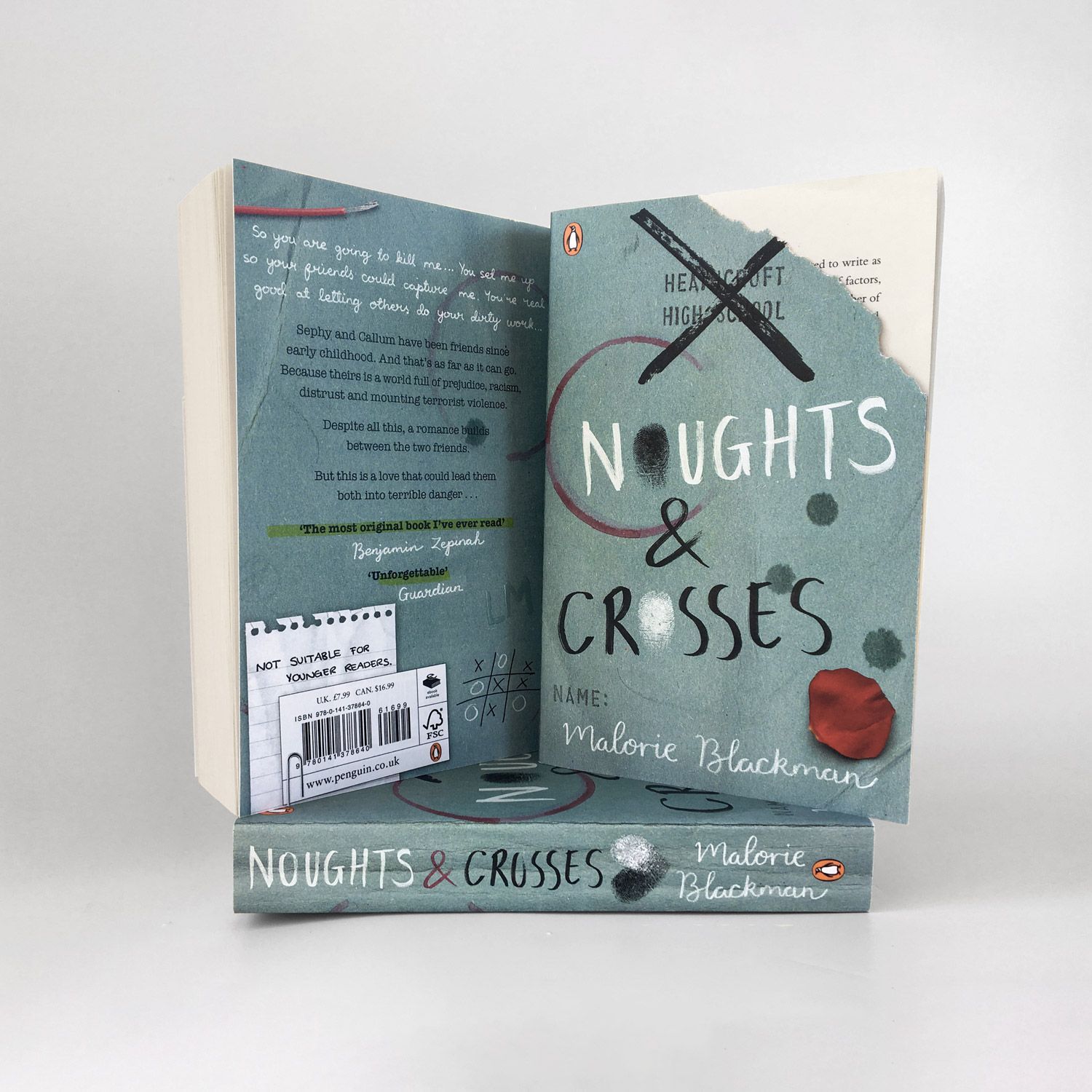 noughts and crosses personalised book cover for penguin design awards 2019, 3rd place helena dore illustrations and design