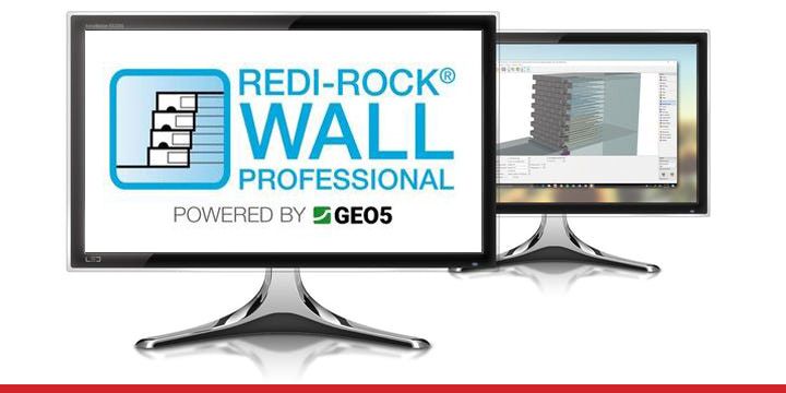 Two computer monitors with the redi-rock wall professional logo on them