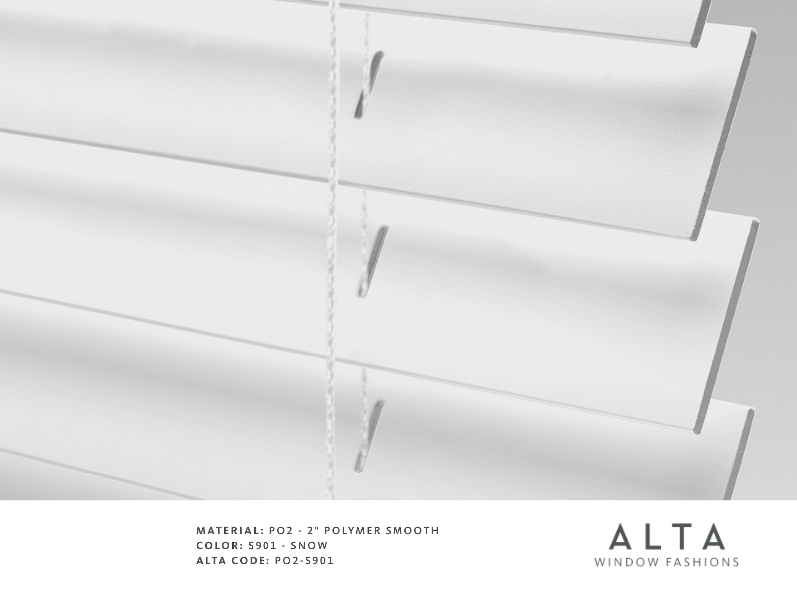 a white blind with the word alta on the bottom Love is Blinds