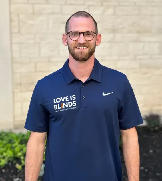 Dustin Herron in Blue Love is Blinds TX shirt