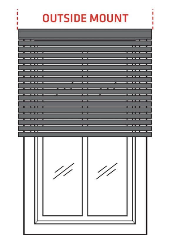 a drawing of an outside mount blind on a window Love is Blinds.