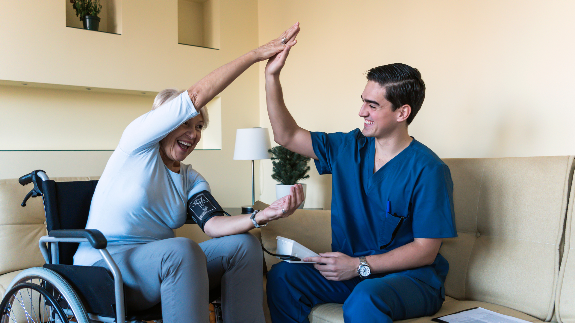 Blood Pressure Checking by Male Caregiver