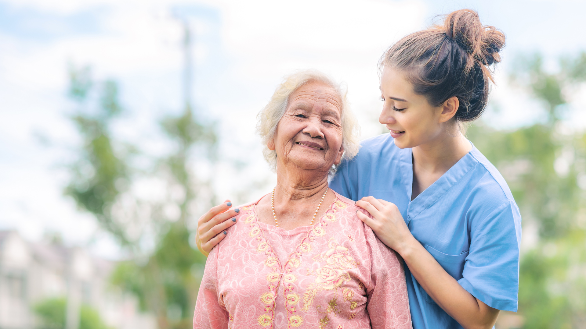 Nurse Caregiver Take Care of Elderly Woman in the Park